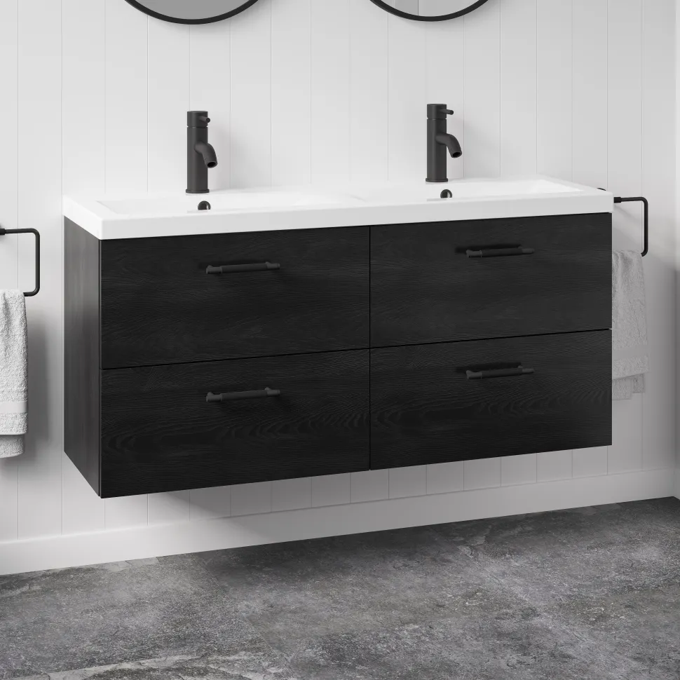 Erin 1200mm Wall Mounted 4 Drawer Vanity Unit & Double Basin