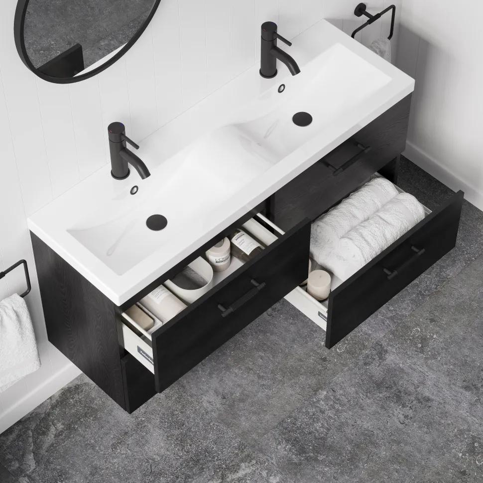Erin 1200mm Wall Mounted 4 Drawer Vanity Unit & Double Basin