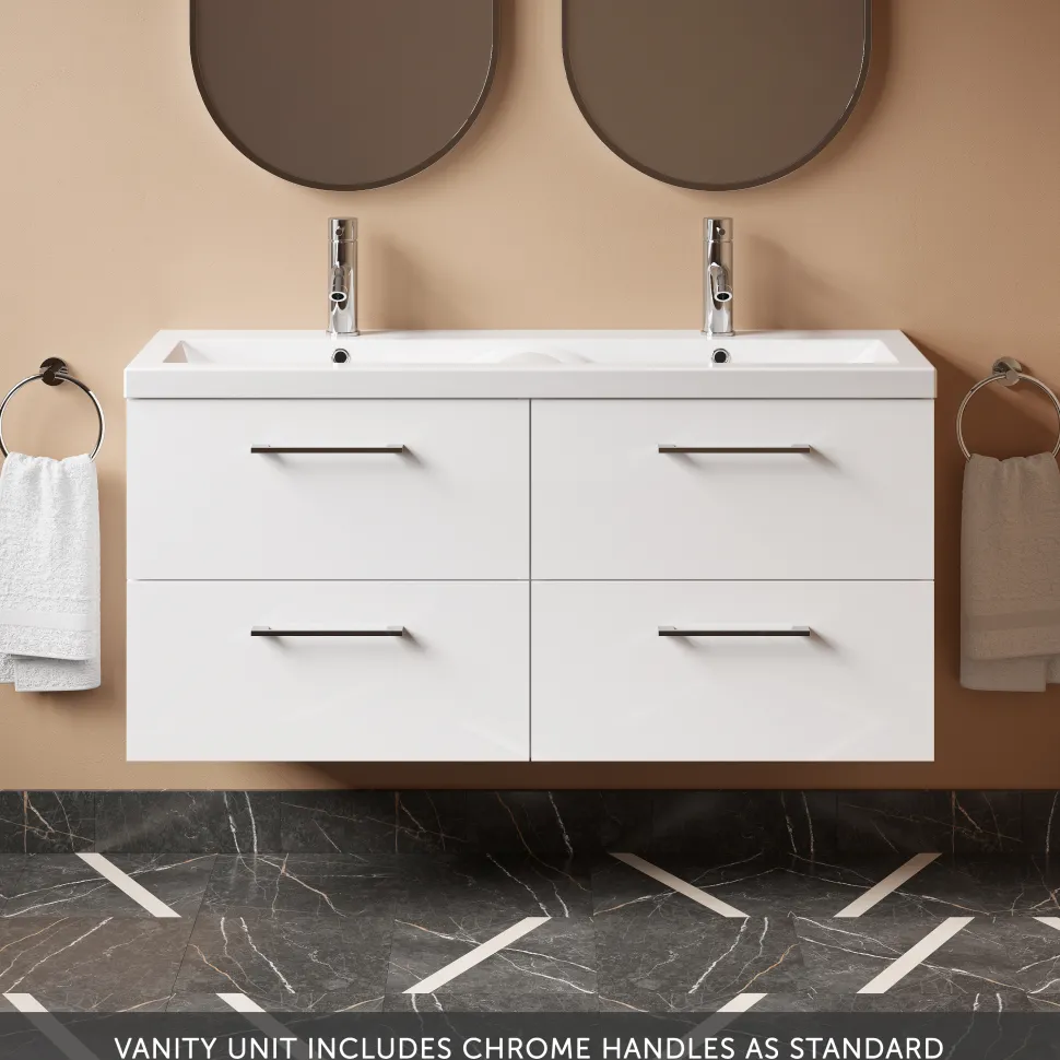 Erin 1200mm Wall Mounted 4 Drawer Vanity Unit & Double Basin