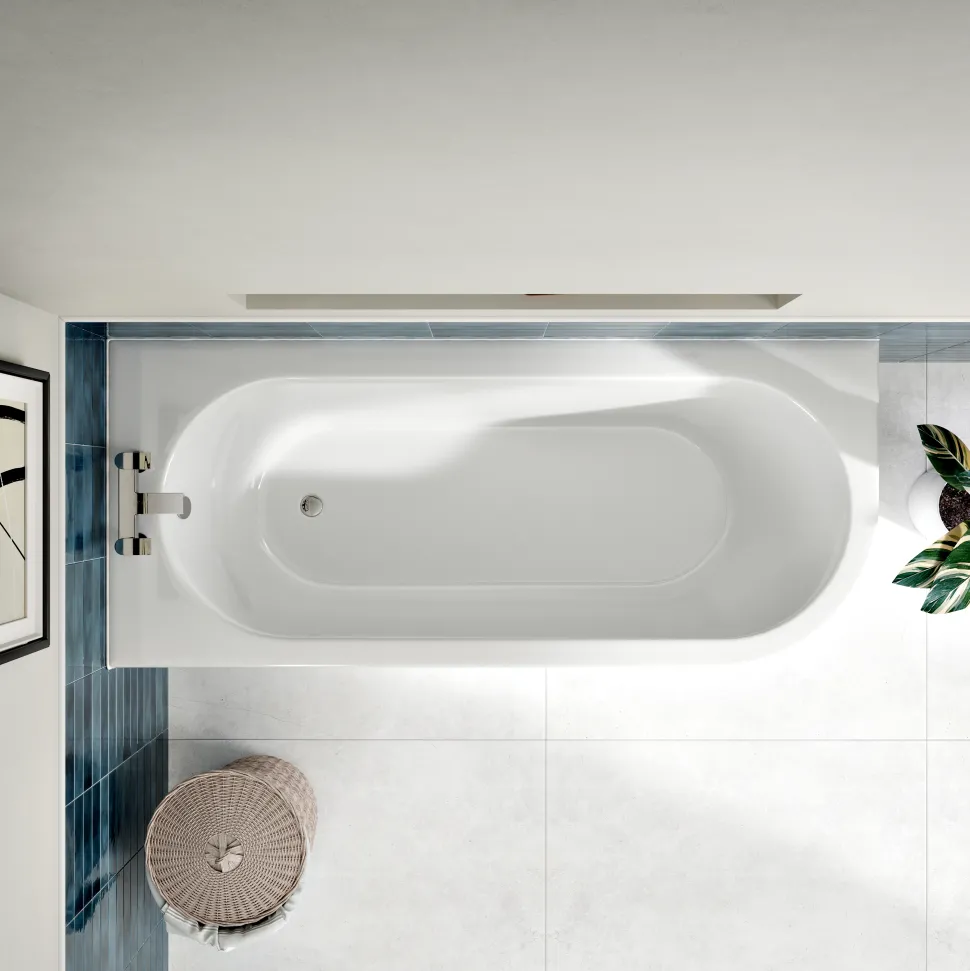 Erin Modern Shower Bath Suite with 1700mm J Shaped Bath & Rimless Toilet