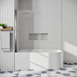 Erin Modern Shower Bath Suite with 1700mm J Shaped Bath & Rimless Toilet