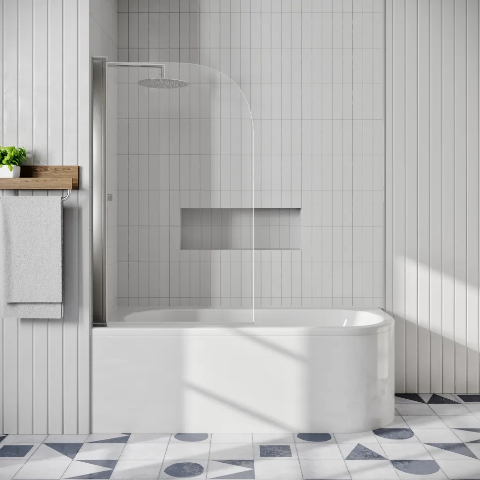 Erin Modern Shower Bath Suite with 1700mm J Shaped Bath & Rimless Toilet