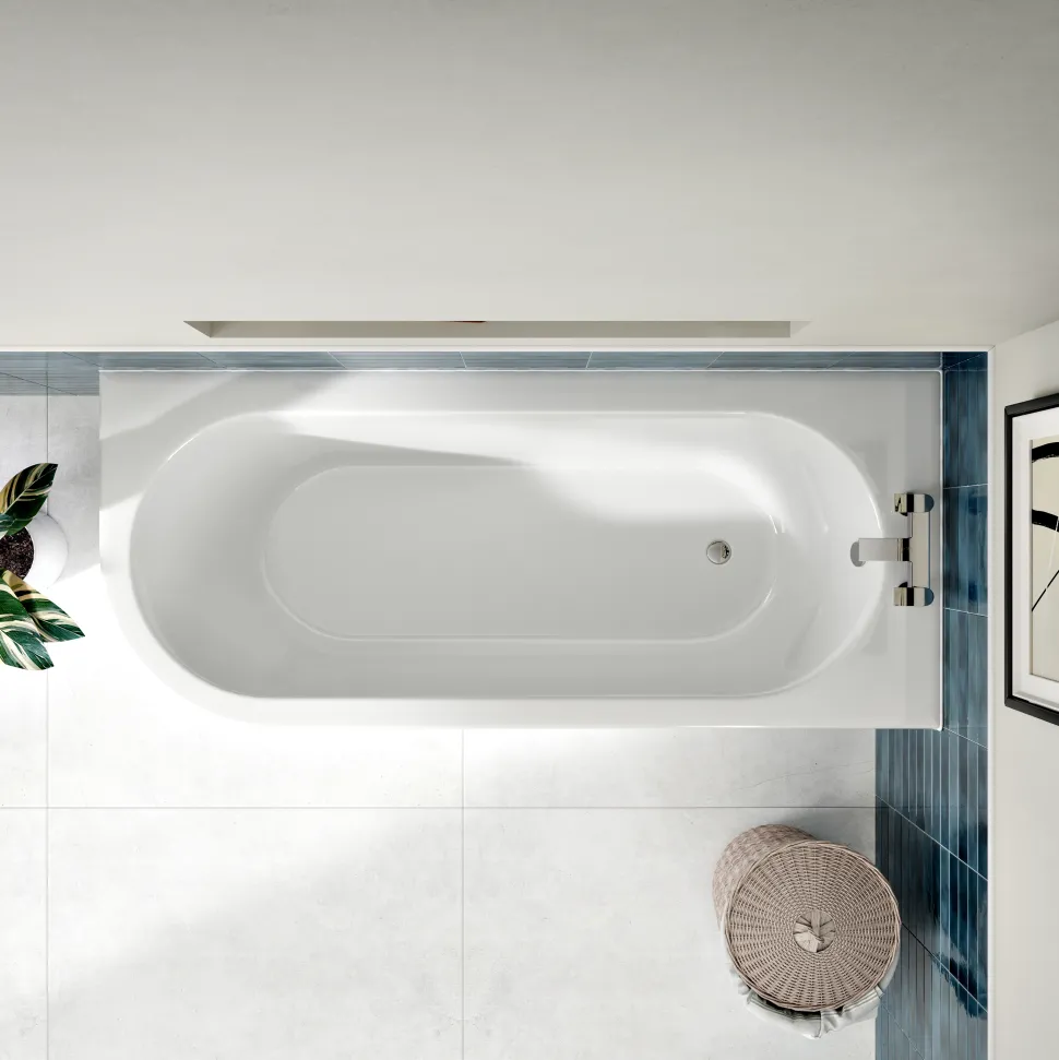 Erin Modern Shower Bath Suite with 1700mm J Shaped Bath & Rimless Toilet