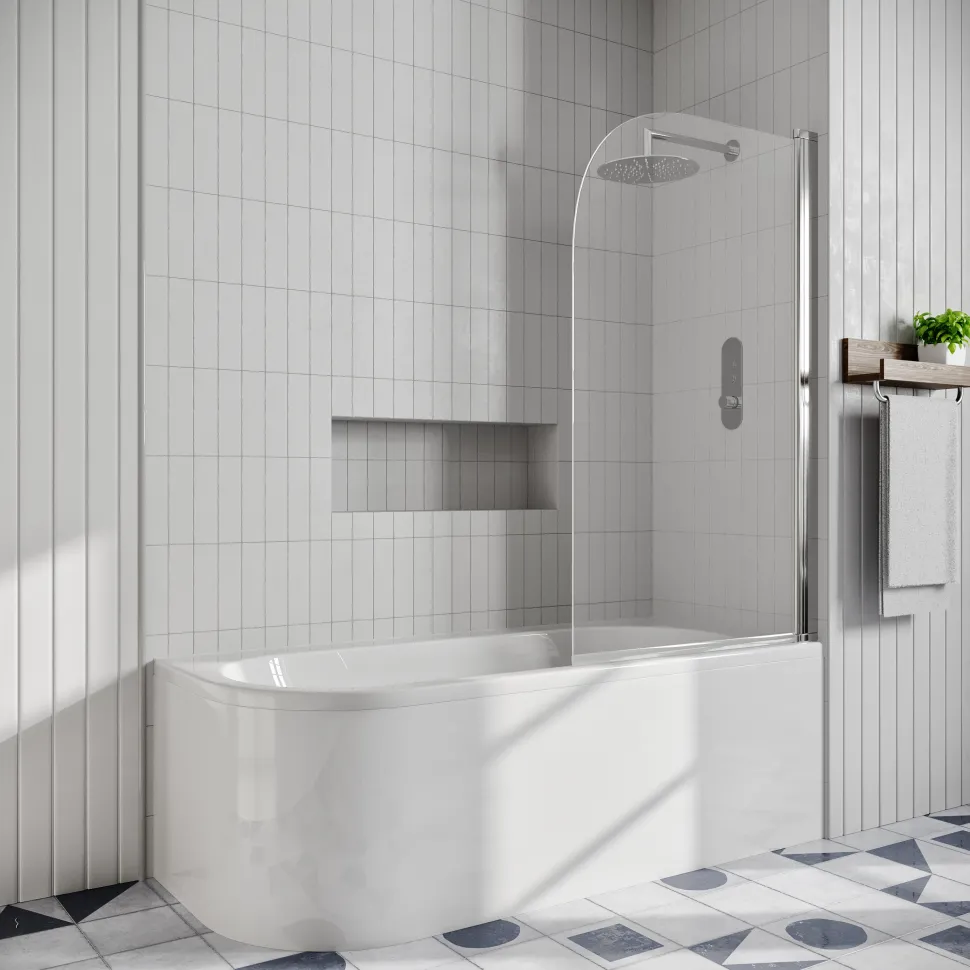 Erin Modern Shower Bath Suite with 1700mm J Shaped Bath & Rimless Toilet