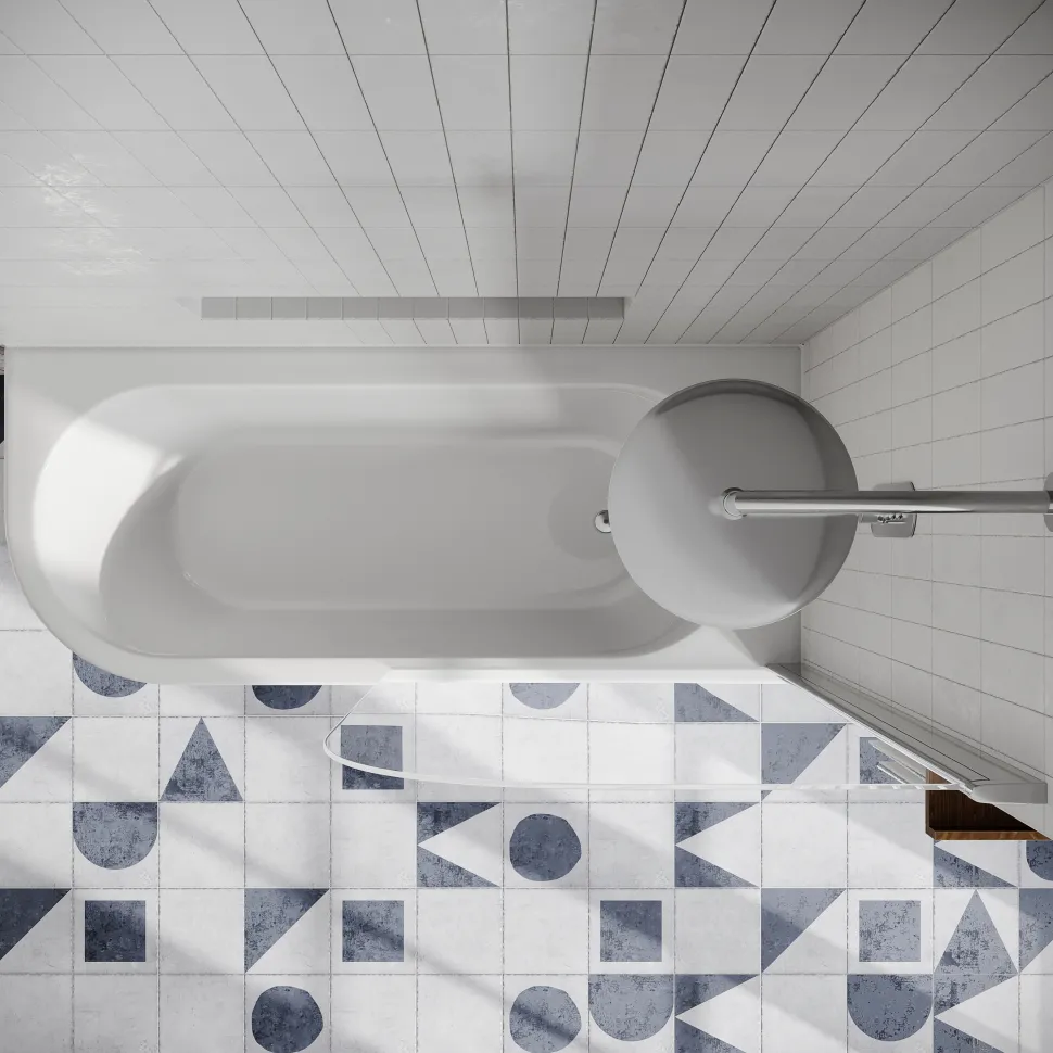 Erin Modern Shower Bath Suite with 1700mm J Shaped Bath & Rimless Toilet
