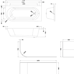 Erin Modern Shower Bath Suite with 1700mm J Shaped Bath & Rimless Toilet