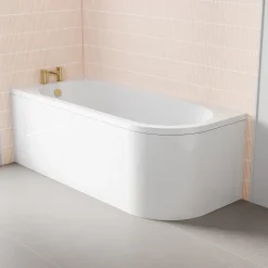 Erin Modern Shower Bath Suite with 1700mm J Shaped Bath & Rimless Toilet