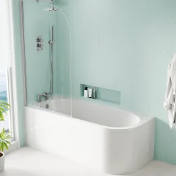 Erin Modern Shower Bath Suite with 1700mm J Shaped Bath & Rimless Toilet
