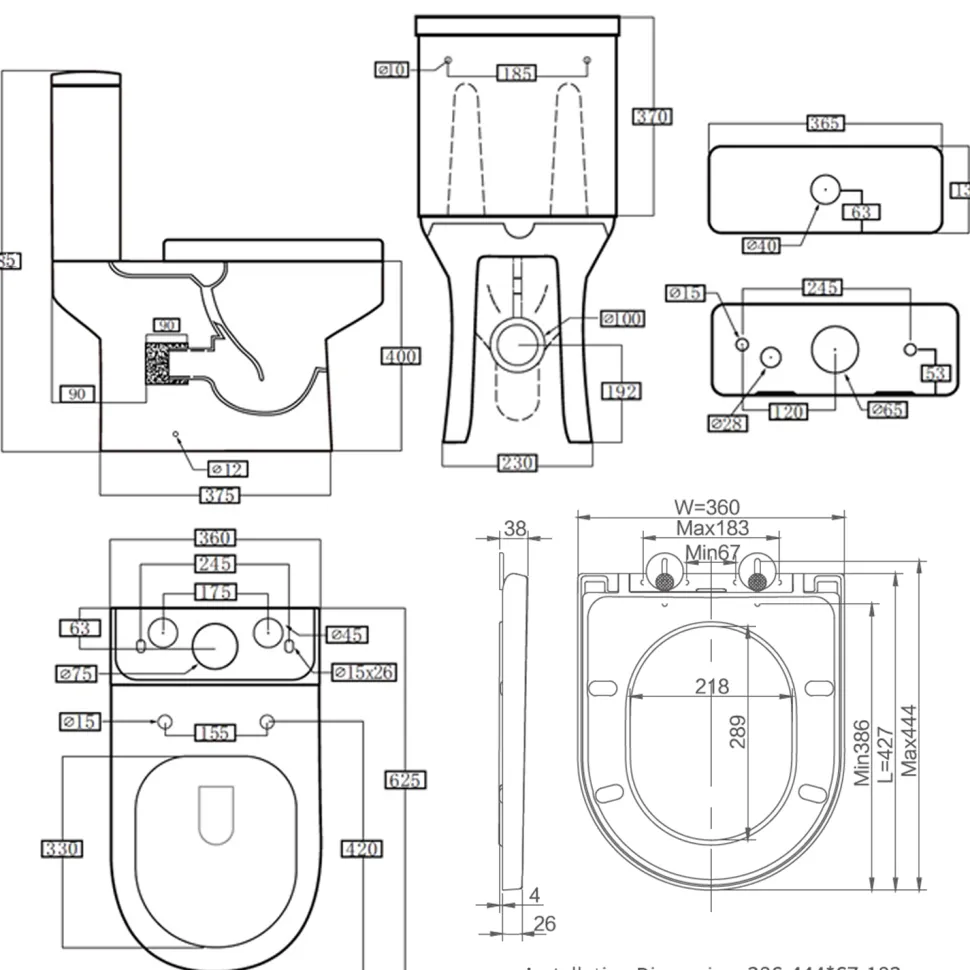 Erin Modern Shower Bath Suite with 1700mm J Shaped Bath & Rimless Toilet