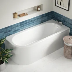 Erin Modern Shower Bath Suite with 1700mm J Shaped Bath & Rimless Toilet