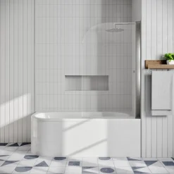Erin Modern Shower Bath Suite with 1700mm J Shaped Bath & Rimless Toilet