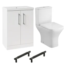 Erin Rimless Toilet & Vanity Unit Bathroom Set with Matt Black Handles