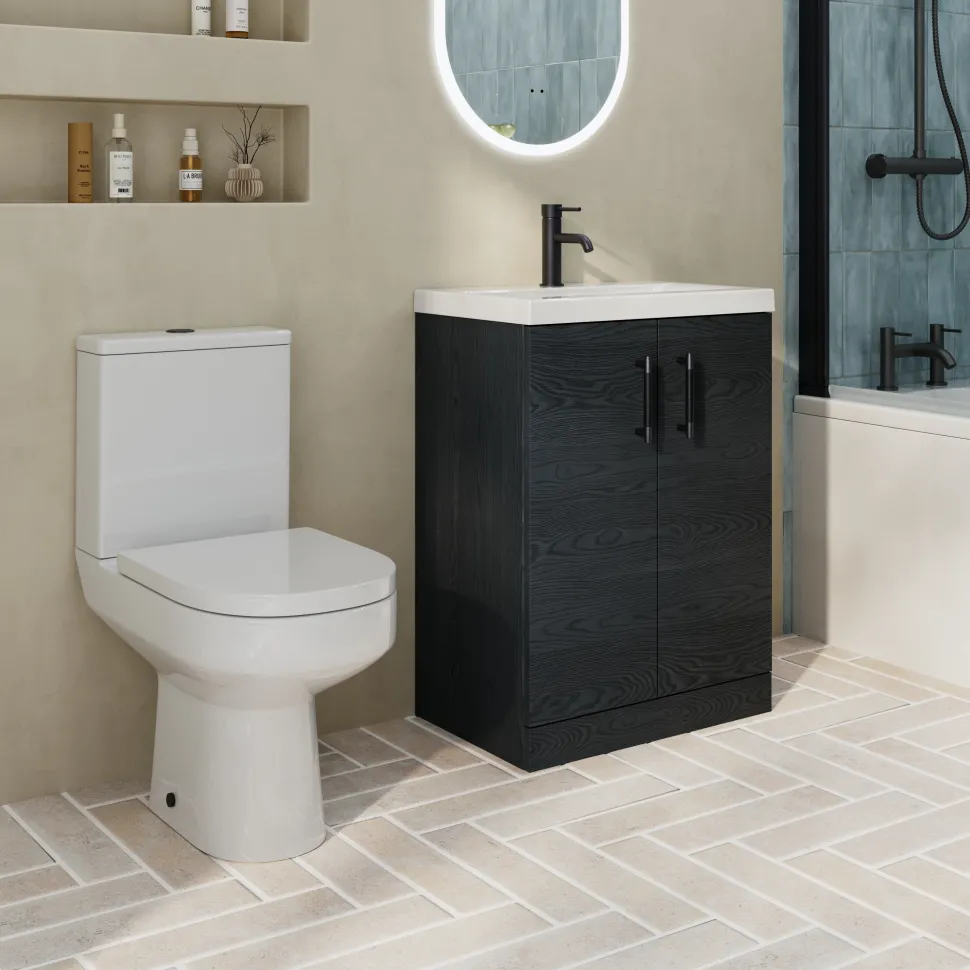 Erin Rimless Toilet & Vanity Unit Bathroom Suite with Matt Black Handles