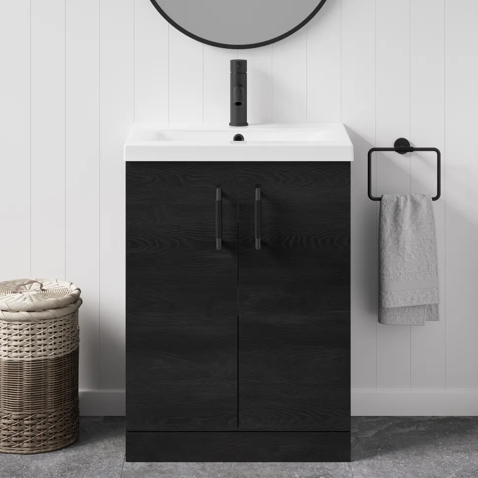 Erin Rimless Toilet & Vanity Unit Bathroom Suite with Matt Black Handles