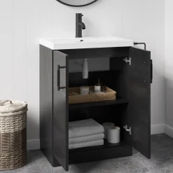Erin Rimless Toilet & Vanity Unit Bathroom Suite with Matt Black Handles