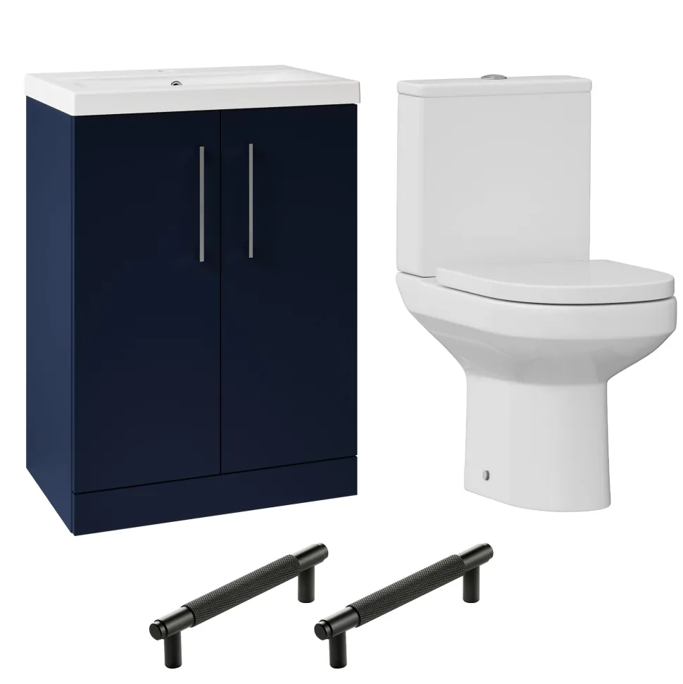 Erin Rimless Toilet & Vanity Unit Bathroom Suite with Matt Black Handles