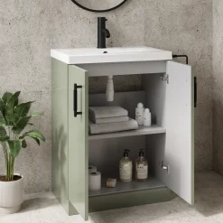 Erin Rimless Toilet & Vanity Unit Bathroom Suite with Matt Black Handles