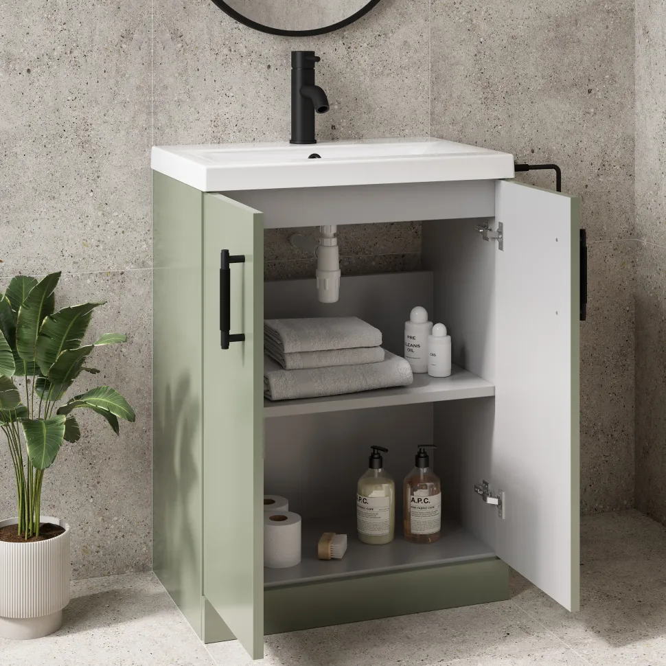 Erin Rimless Toilet & Vanity Unit Bathroom Suite with Matt Black Handles