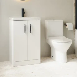 Erin Rimless Toilet & Vanity Unit Bathroom Suite Set with Matt Black Handles