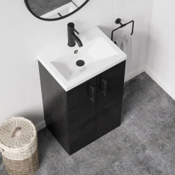 Erin Rimless Toilet & Vanity Unit Bathroom Suite Set with Matt Black Handles