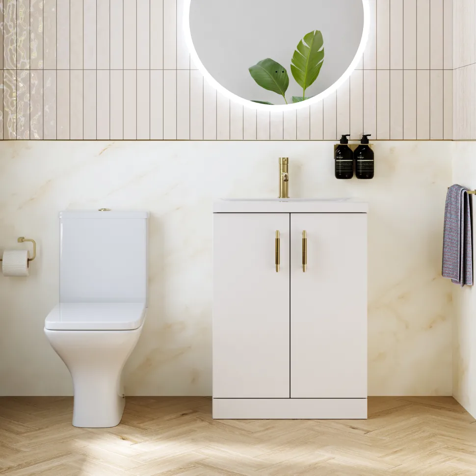 Erin Rimless Toilet & Vanity Unit Bathroom Set with Brushed Brass Handles