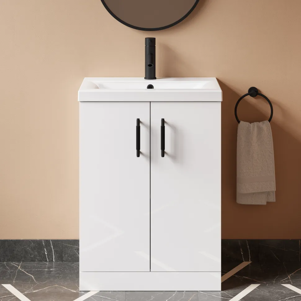 Erin Rimless Toilet & Vanity Unit Bathroom Set with Brushed Brass Handles