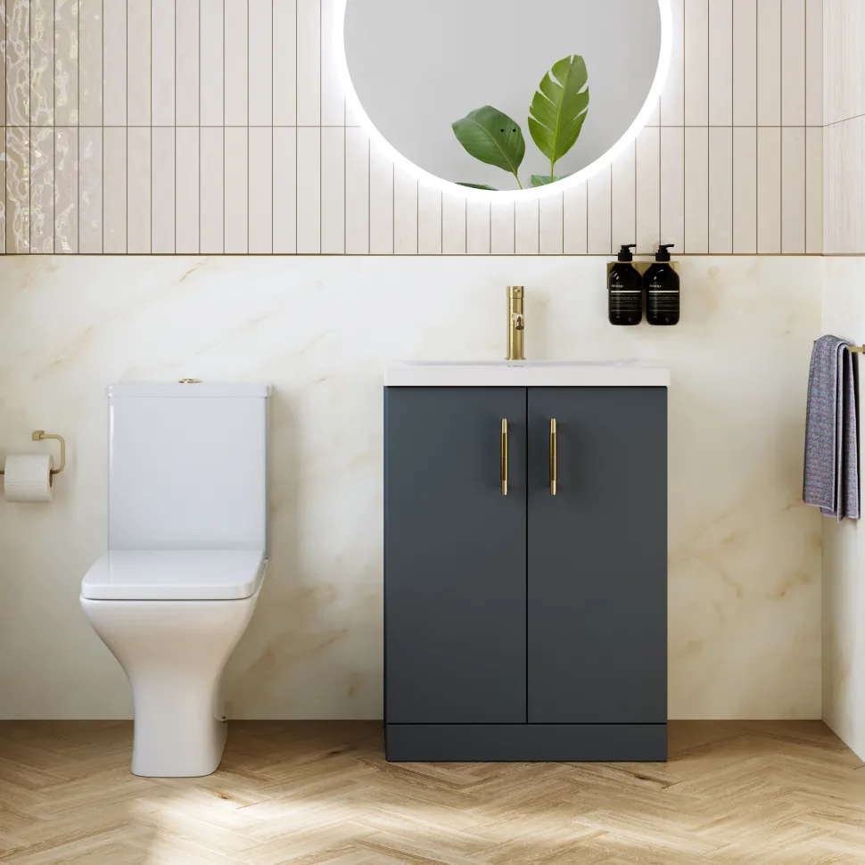 Erin Rimless Toilet & Vanity Unit Bathroom Set with Brushed Brass Handles