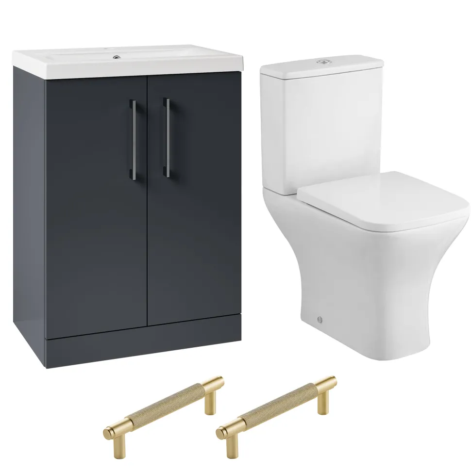 Erin Rimless Toilet & Vanity Unit Bathroom Set with Brushed Brass Handles