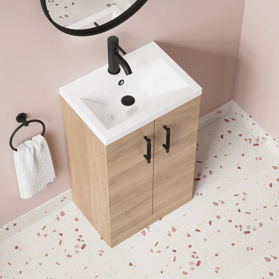 Erin Rimless Toilet & Vanity Unit Bathroom Suite Set with Brushed Brass Handles
