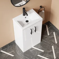 Erin Rimless Toilet & Vanity Unit Bathroom Suite Set with Brushed Brass Handles