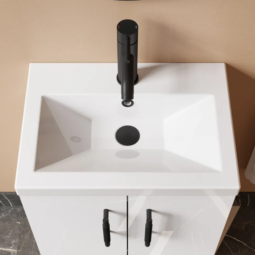 Erin Rimless Toilet & Vanity Unit Bathroom Suite Set with Brushed Brass Handles