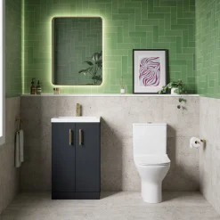 Erin Rimless Toilet & Vanity Unit Bathroom Suite Set with Brushed Brass Handles