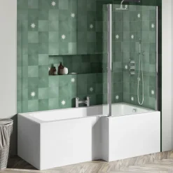 Erin Shower Bath Suite with 1700mm L Shaped Bath & Rimless Toilet