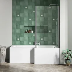 Erin Shower Bath Suite with 1700mm L Shaped Bath & Rimless Toilet