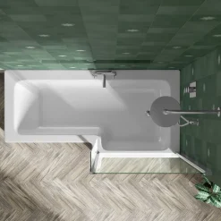 Erin Shower Bath Suite with 1700mm L Shaped Bath & Rimless Toilet