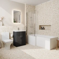 Erin Shower Bath Suite with 1700mm L Shaped Bath & Rimless Toilet