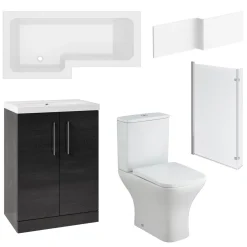 Erin Shower Bath Suite with 1700mm L Shaped Bath & Rimless Toilet