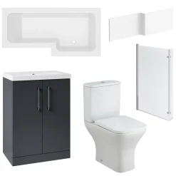 Erin Shower Bath Suite with 1700mm L Shaped Bath & Rimless Toilet