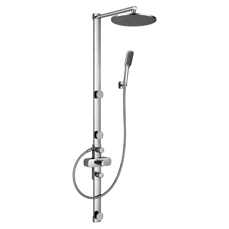 Flova Allore Thermostatic Shower Column with Handset, Body Jets & Overhead Shower