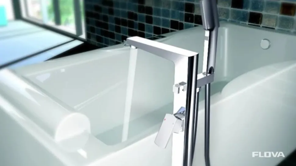 Flova Cascade Floor Standing Waterfall Bath Shower Mixer with Handset Kit