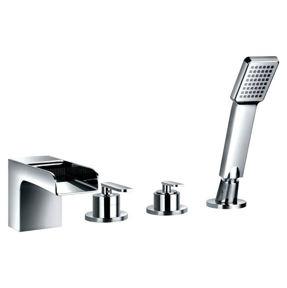 Flova Cascade 4 Hole Deck Mounted Waterfall Bath Shower Mixer with Pull Out Handset