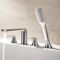 Flova Fusion 4 Hole Deck Mounted Bath Shower Mixer with Pull Out Handset