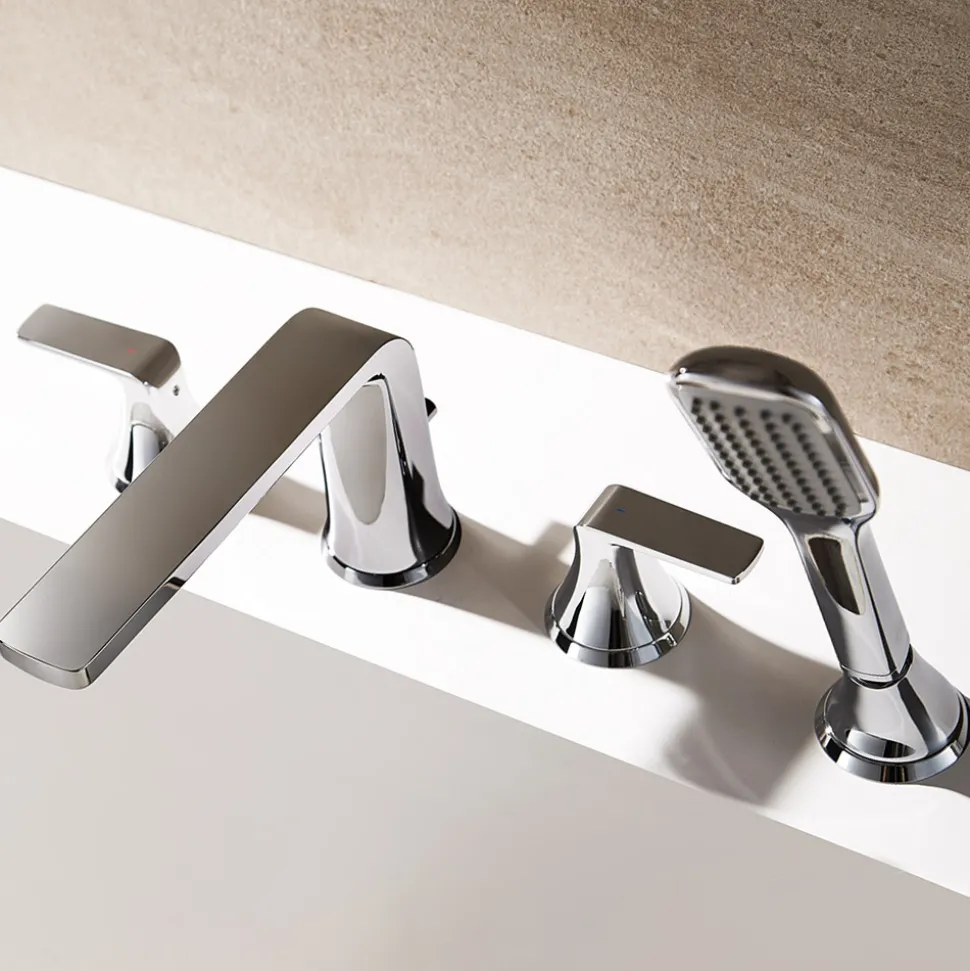 Flova Fusion 4 Hole Deck Mounted Bath Shower Mixer with Pull Out Handset