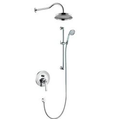 Flova Liberty Concealed Manual Mixer Valve with Overhead Shower & Slide Rail Kit - Chrome