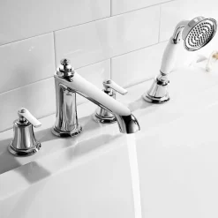 Flova Liberty 4 Hole Deck Mounted Bath Shower Mixer with Pull Out Handset - Chrome