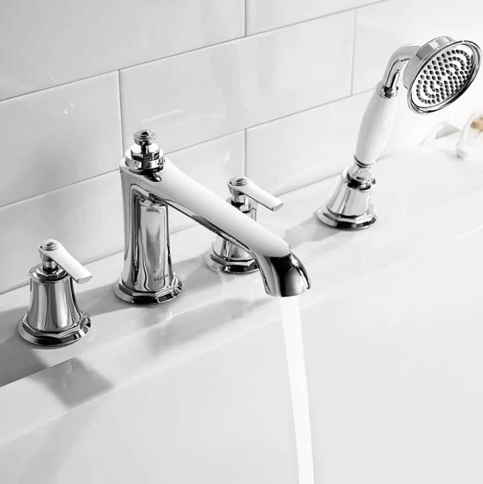 Flova Liberty 4 Hole Deck Mounted Bath Shower Mixer with Pull Out Handset - Chrome