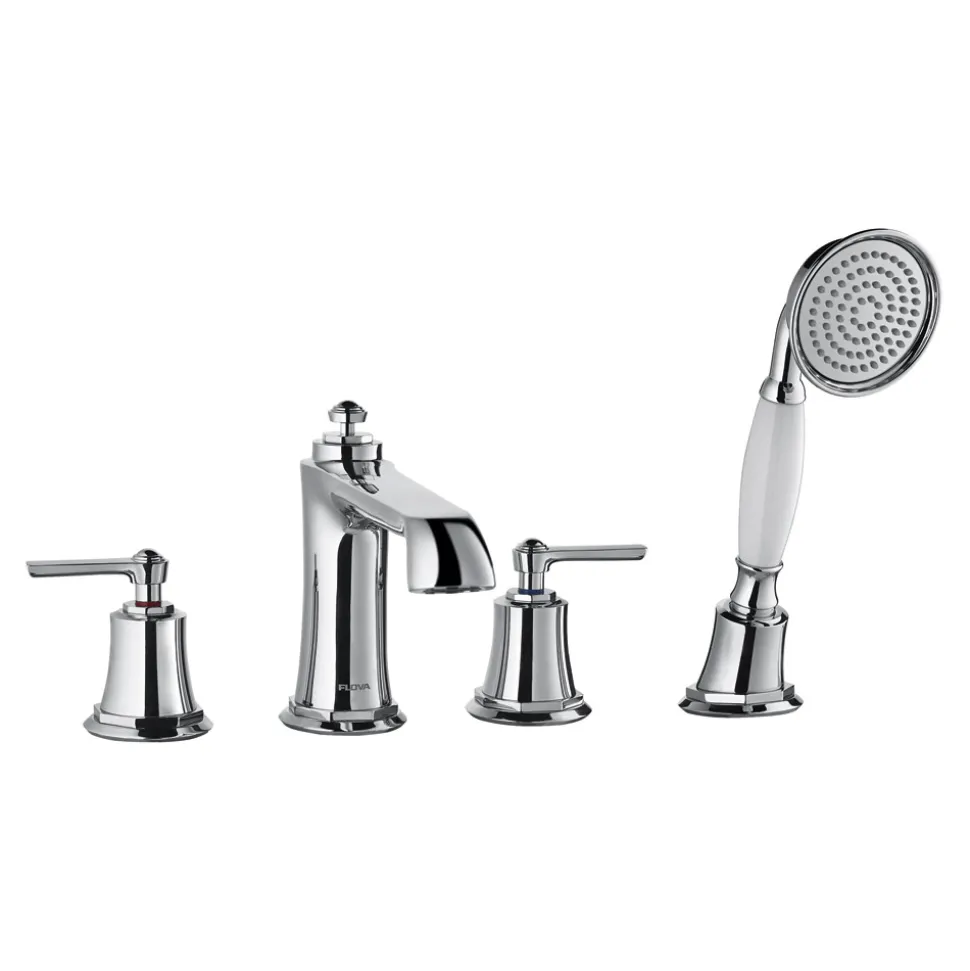 Flova Liberty 4 Hole Deck Mounted Bath Shower Mixer with Pull Out Handset - Chrome