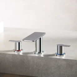 Flova Spring 3 Hole Basin Mixer with Clicker Waste
