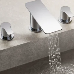 Flova Spring 4 Hole Deck Mounted Bath Shower Mixer with Pull Out Handset