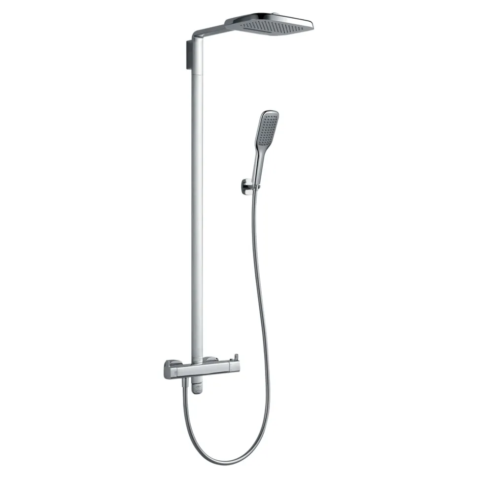 Flova Urban Thermostatic Shower Column with Handset & Dual Function Overhead Shower